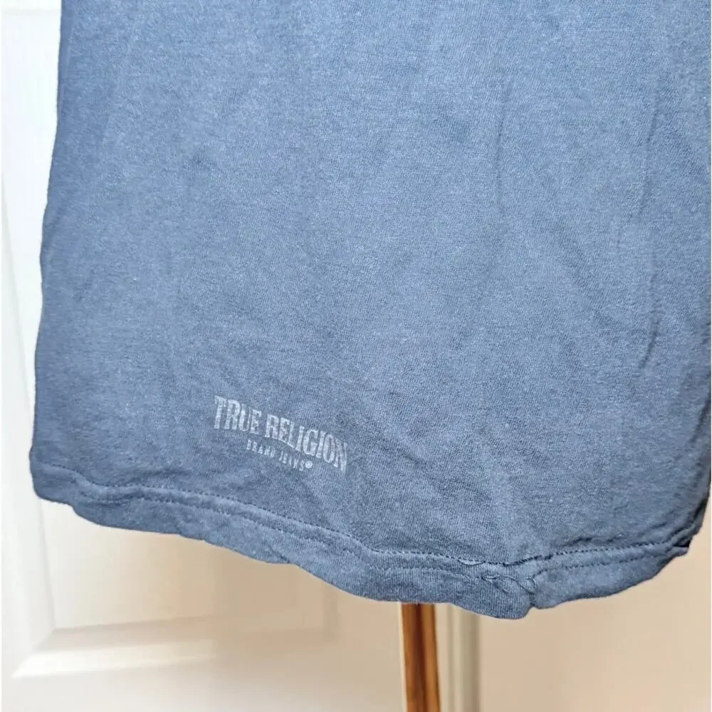 True Religion Mens XL Slate Blue Graphic T Shirt Cotton Crewneck Tee